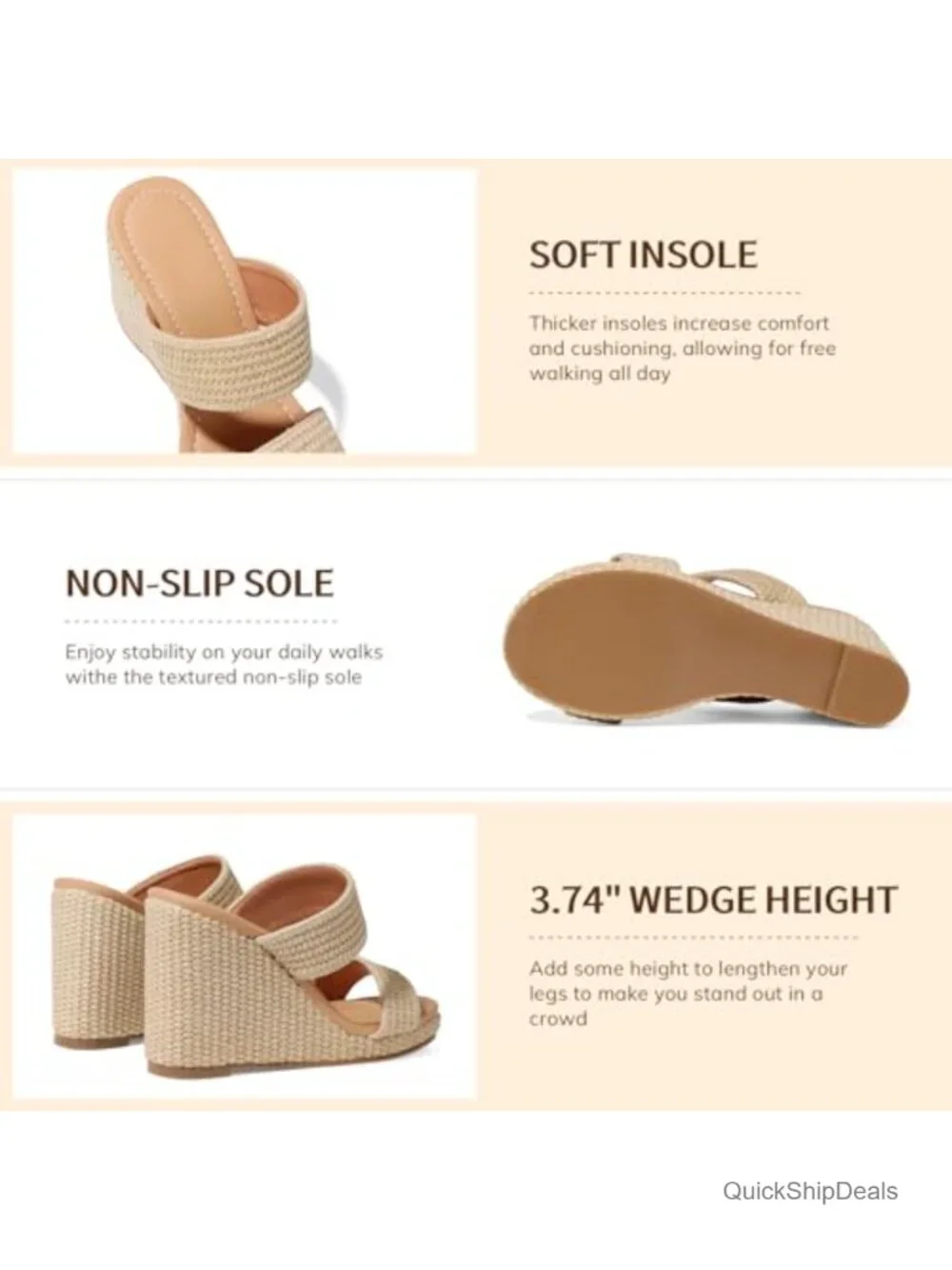 Slip On Wedge Sandals Espadrilles Platform Slides Dressy High Heel Mules - Picture 3 of 5